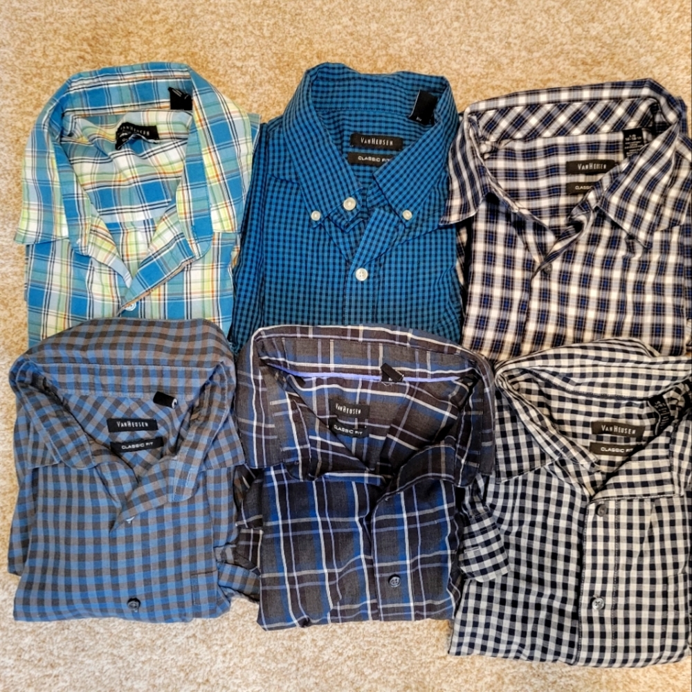 Men's Button Up Shirt Lot Of 6 Large Van Heusen